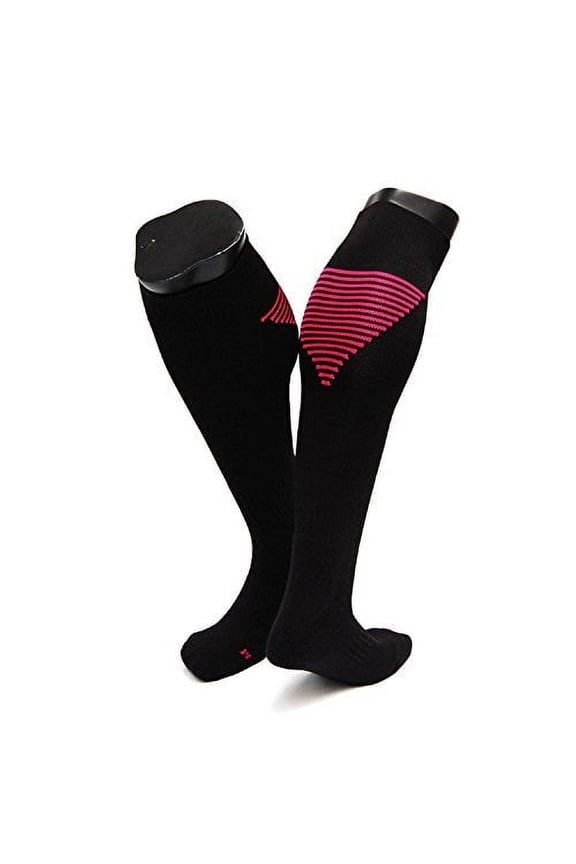 Men's 1 Pair Knee High Athletic Sports Socks Size M XL0026-08(Black w/ Rose Strip)