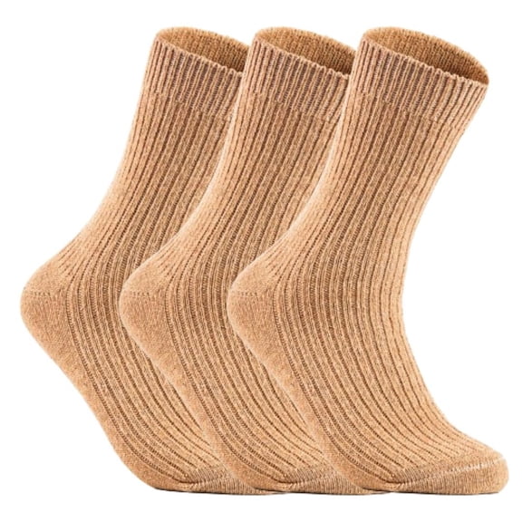 Lovely Annie Men's 3 Pairs Wool Knitted Socks One Size 7-10 (Beige)