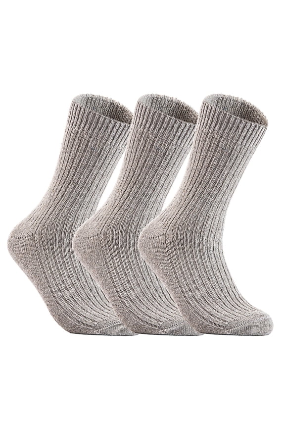 Men's 3 Pairs Wool Knitted Socks One Size 9-11 Light Gray