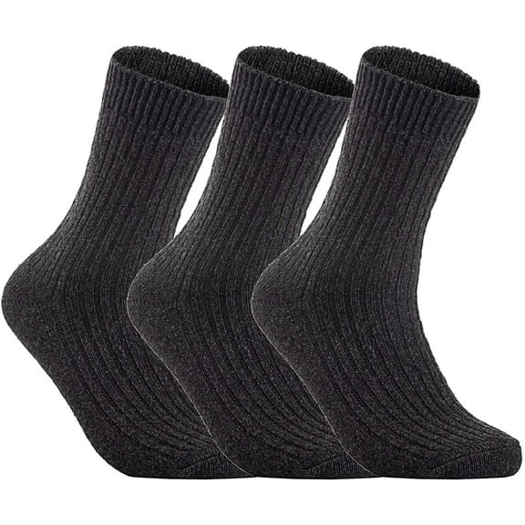 Lovely Annie Men's 3 Pairs Wool Socks One Size 7-9 Dark Gray