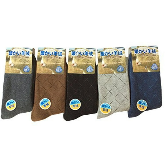Lovely Annie Men's 5 Pairs Wool Blend Crew Blend Crew Socks Size 6-10Diamond Coffee