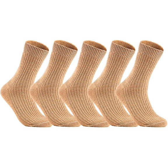 Lovely Annie Men's 5 Pairs Wool Socks One Size 7-9 (Beige)