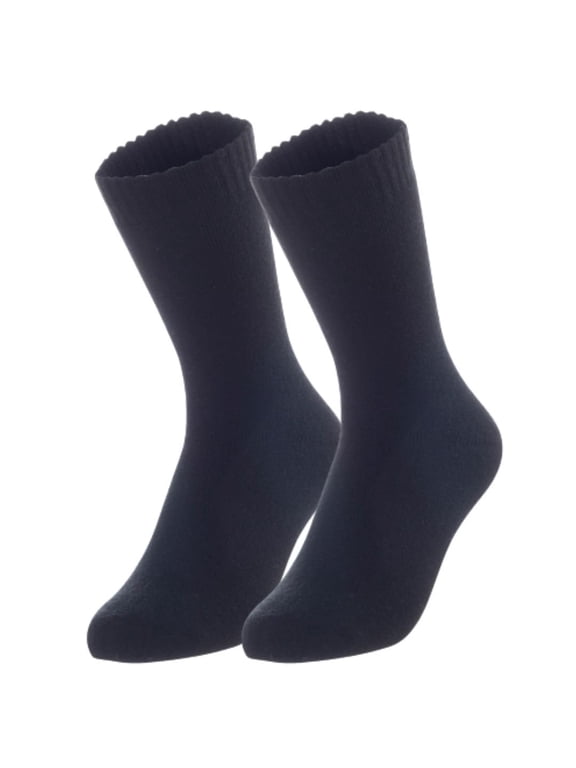 Perfect Fit, and Cozy Women's 2 Pairs Wool Blend Crew Socks For Healthy Feet With A Wide WD Plain Size 6-9(Black)