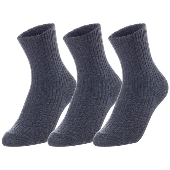 Lovely Annie Unisex Children's 3 Pairs Thick & Warm, Comfy, Durable Wool Crew Socks. Perfect as Winter Snow Sock and All Seasons LK08 Size 3Y-5Y Dark Grey
