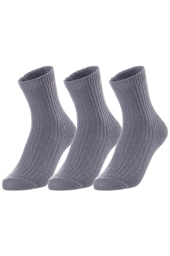 Unisex Children's 3 Pairs Thick & Warm, Comfy, Durable Wool Crew Socks. Perfect as Winter Snow Sock and All Seasons LK08 Size 3Y-5Y (Grey)