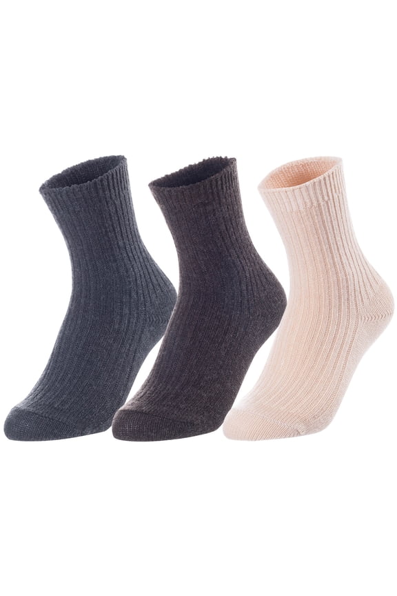 Unisex Children's 3 Pairs Thick & Warm, Comfy Wool Crew Socks. Perfect as Winter Snow Sock and All Seasons LK08 Size 0Y-2Y (Dark Grey, Coffee, Beige)