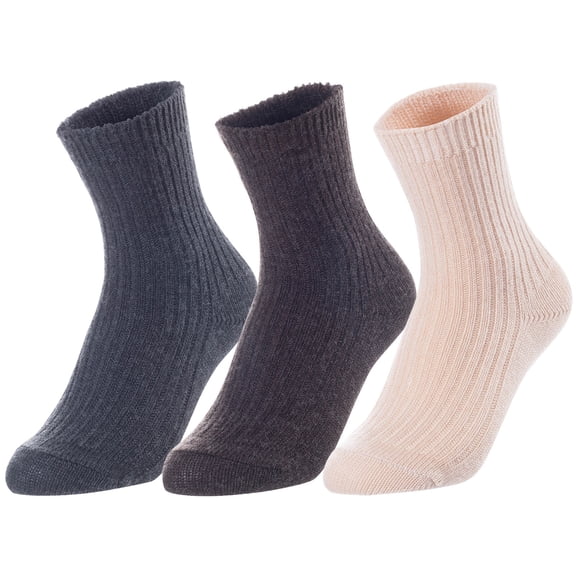 Lovely Annie Unisex Children's 3 Pairs Thick & Warm, Comfy Wool Crew Socks. Perfect as Winter Snow Sock and All Seasons LK08 Size 0Y-2Y (Dark Grey, Coffee, Beige)