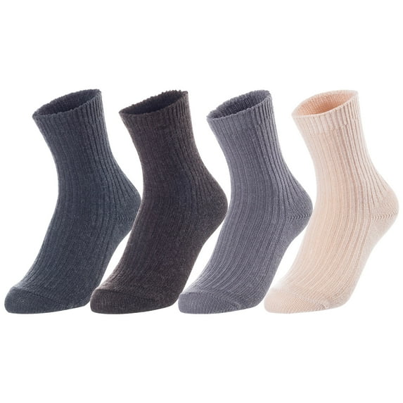 Lovely Annie Unisex Children's 4 Pairs Thick & Warm, Comfy, Durable Wool Crew Socks. Perfect as Winter Snow Sock and All Seasons LK08 Size 9Y-11Y (Assorted)
