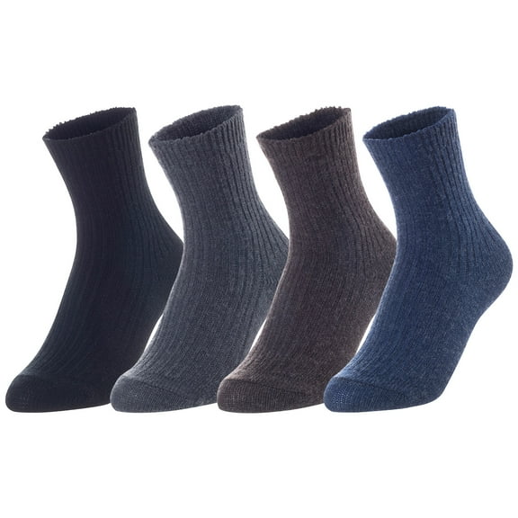 Lovely Annie Unisex Children's 4 Pairs Comfy Wool Crew Socks. Perfect as Winter Snow Sock and All Seasons LK08 Size 3Y-5Y Black, Dark Grey, Coffee, Navy