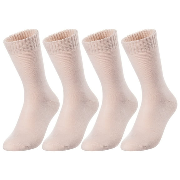 Lovely Annie Unisex Children's 4 Pairs Wool Blend Crew Socks LK0601 Size 9Y-11Y (Beige)