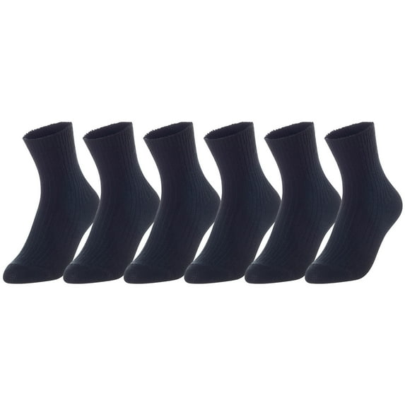 Lovely Annie Unisex Children's 6 Pairs Thick & Warm, Comfy, Durable Wool Crew Socks. Perfect as Winter Snow Sock and All Seasons LK08 Size 6Y-8Y Black