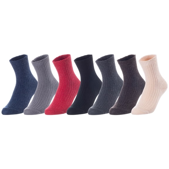 Lovely Annie Unisex Children's 7 Pairs Thick & Warm, Comfy, Durable Wool Crew Socks. Perfect as Winter Snow Sock and All Seasons LK08 Size 9Y-11Y (Random)