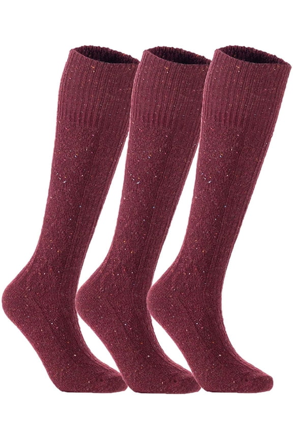 Women Girls' 3 Pairs Knee High Wool Socks Size UK 3-8/EUR 36-39 (Wine)