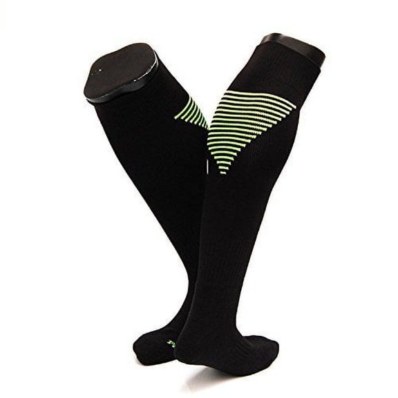 Lovely Annie Women's 1 Pair Knee High Athletic Sports Socks Size M XL0026-07(Black w/ Green Strip)