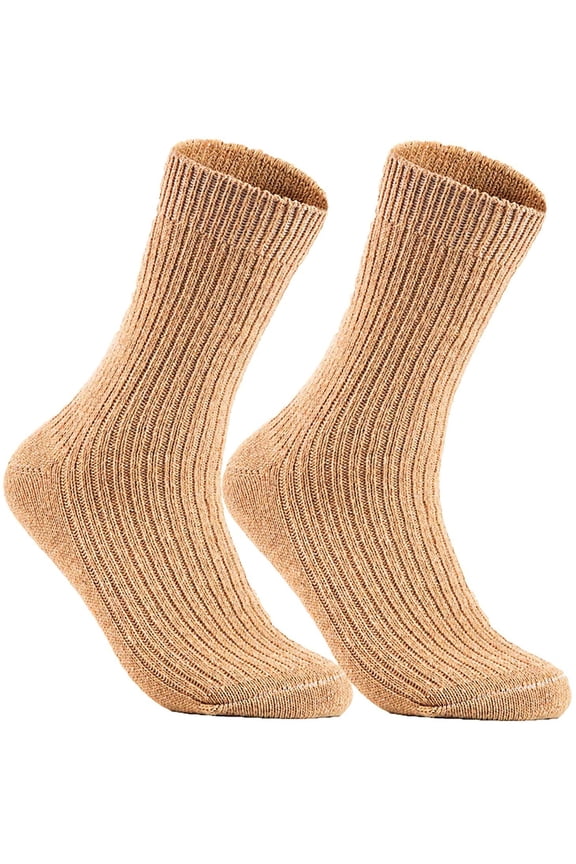 Women's 2 Pairs Wool Knitted Socks One Size 6-9 (Beige)