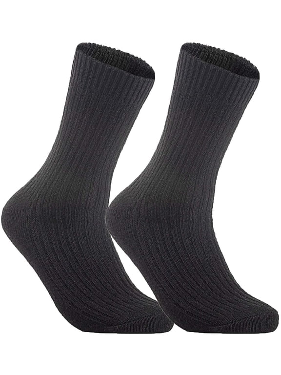 Women's 2 Pairs Wool Knitted Socks One Size 6-9 (Black)