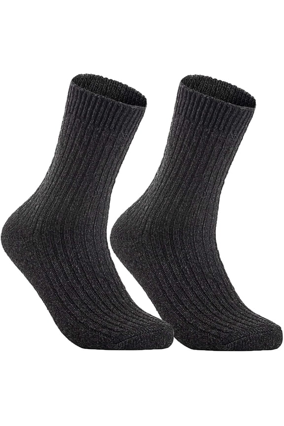 Women's 2 Pairs Wool Knitted Socks One Size 6-9 (Dark Gray)