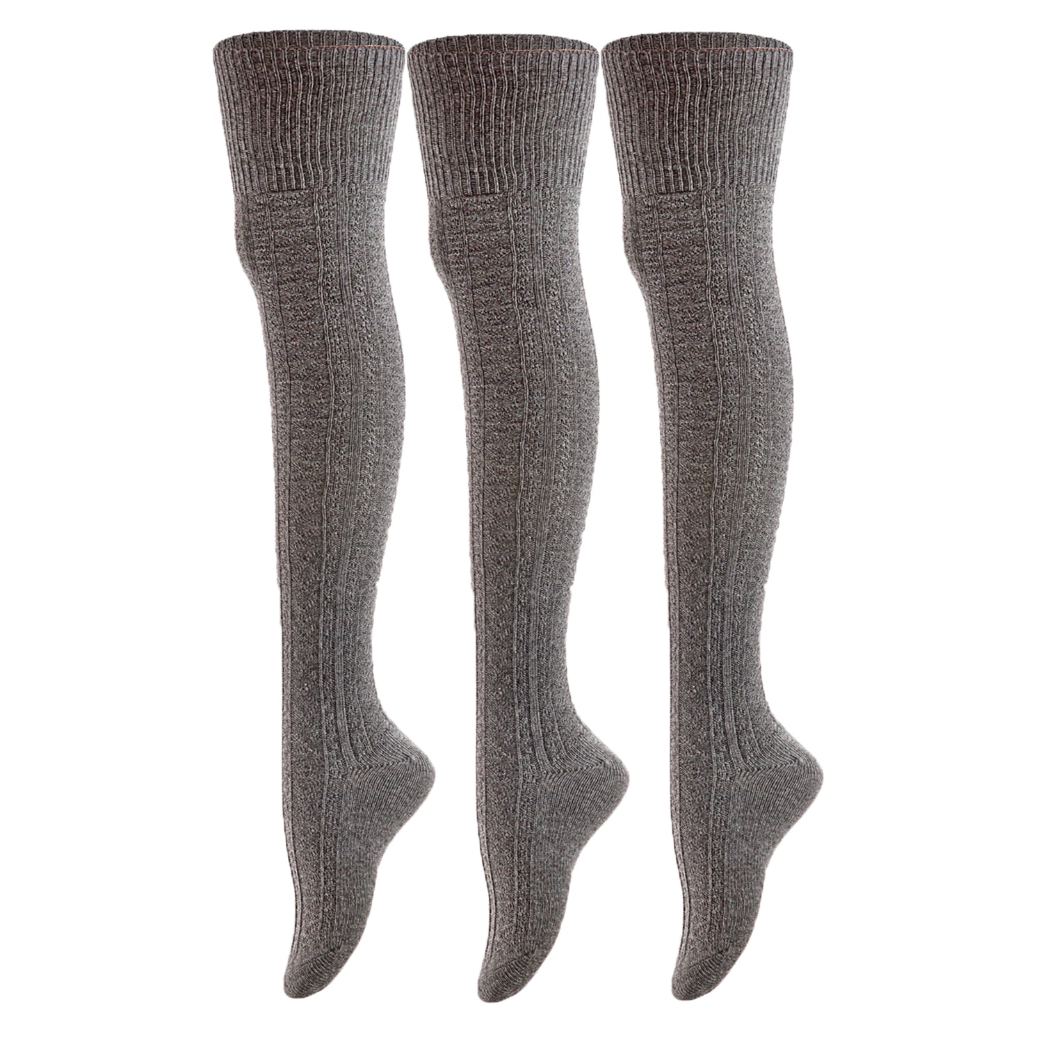 Lovely Annie Women's 3 Pairs Fashion Thigh High Cotton Socks 6-9(Dark ...