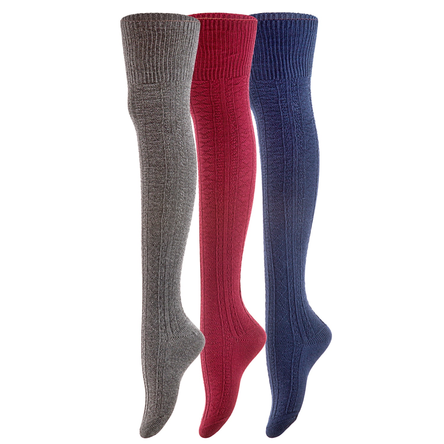 Lovely Annie Women's 3 Pairs Fashion Thigh High Cotton Socks J1025 Size ...