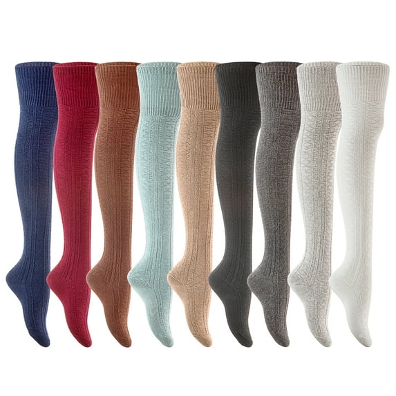 Lovely Annie Women's 3 Pairs Fashion Thigh High Cotton Socks Size UK 3-8/EUR 36-39(Black)