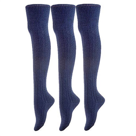 Lovely Annie Women's 3 Pairs Incredible Thigh High Cotton Socks. Durable And Super Soft For Everyday Relaxed Feet Size UK 2-6 A1025(Navy)