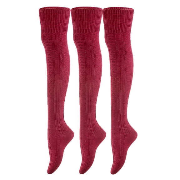 Lovely Annie Women's 3 Pairs Incredible Thigh High Cotton Socks. Durable And Super Soft For Everyday Relaxed Feet Size UK 2-6 A1025(Wine)