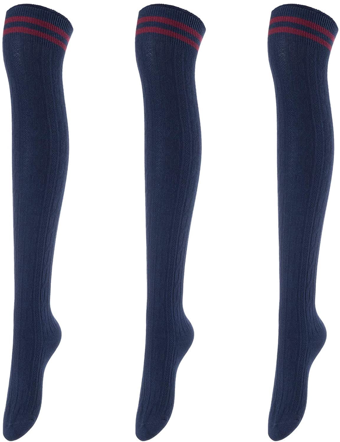 Lovely Annie Women's 3 Pairs Over Knee High Thigh High Cotton Socks ...