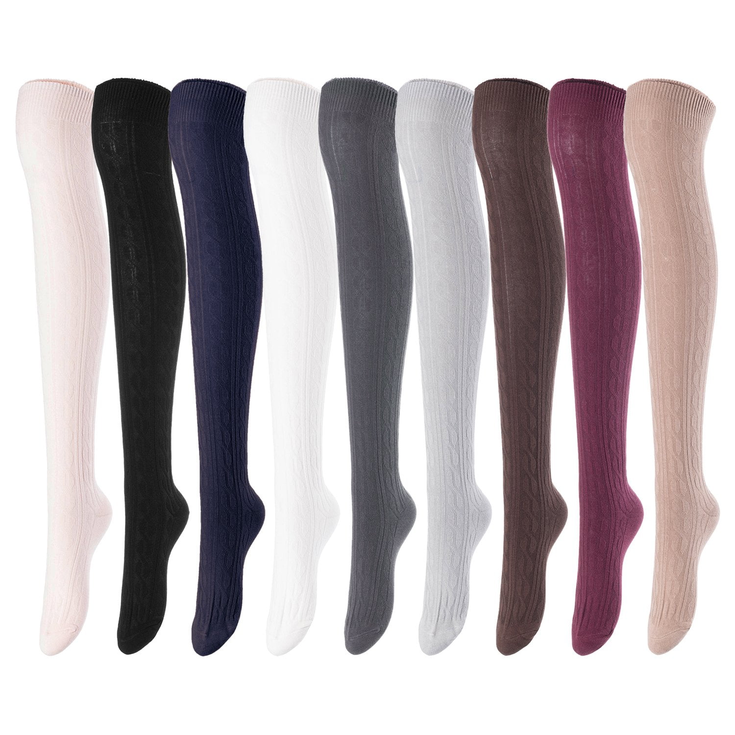 Lovely Annie Women's 3 Pairs Over Knee High Thigh-High Cotton Socks ...