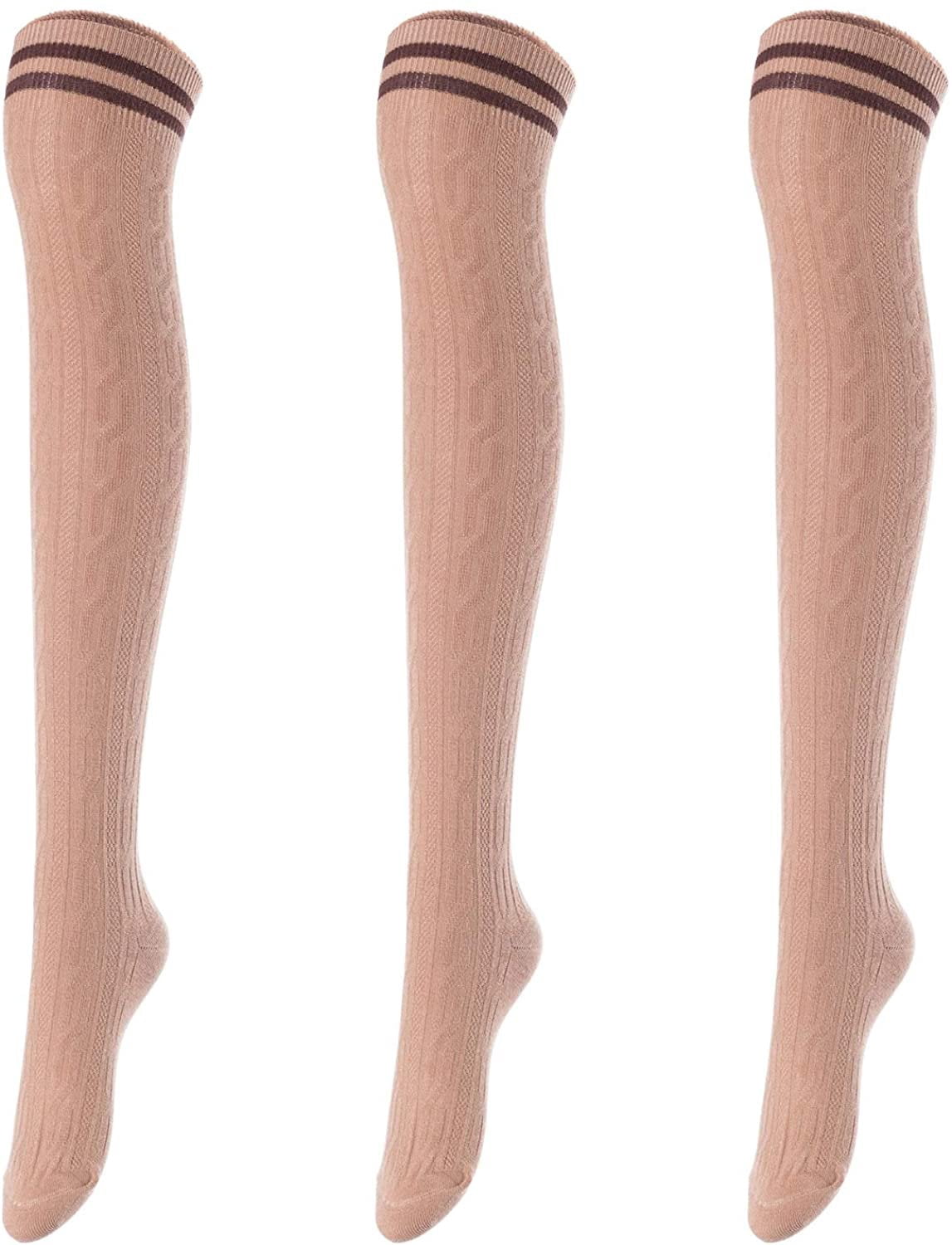 Lovely Annie Women's 3 Pairs Over Knee High Thigh High Cotton Socks ...