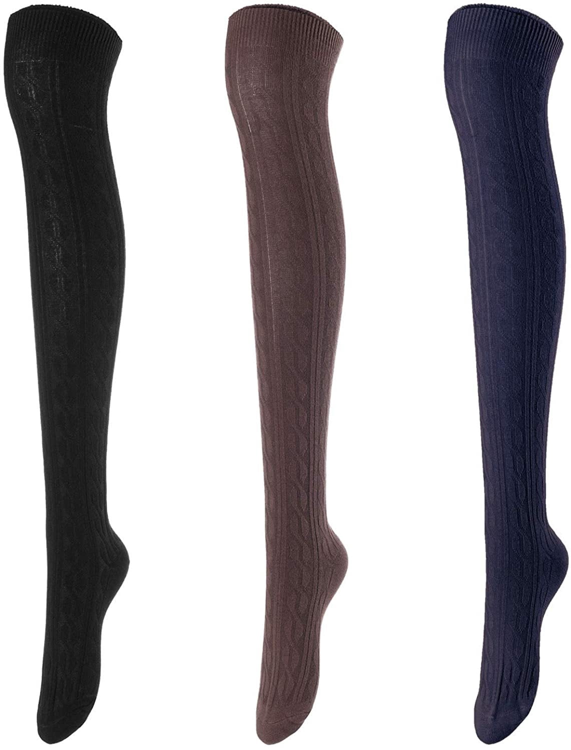 Lovely Annie Women's 3 Pairs Over Knee High Thigh High Cotton Socks ...