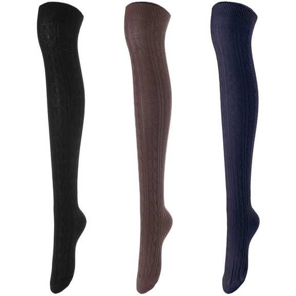 Lovely Annie Women's 3 Pairs Over Knee High Thigh High Cotton Socks Size 6-9 A1024