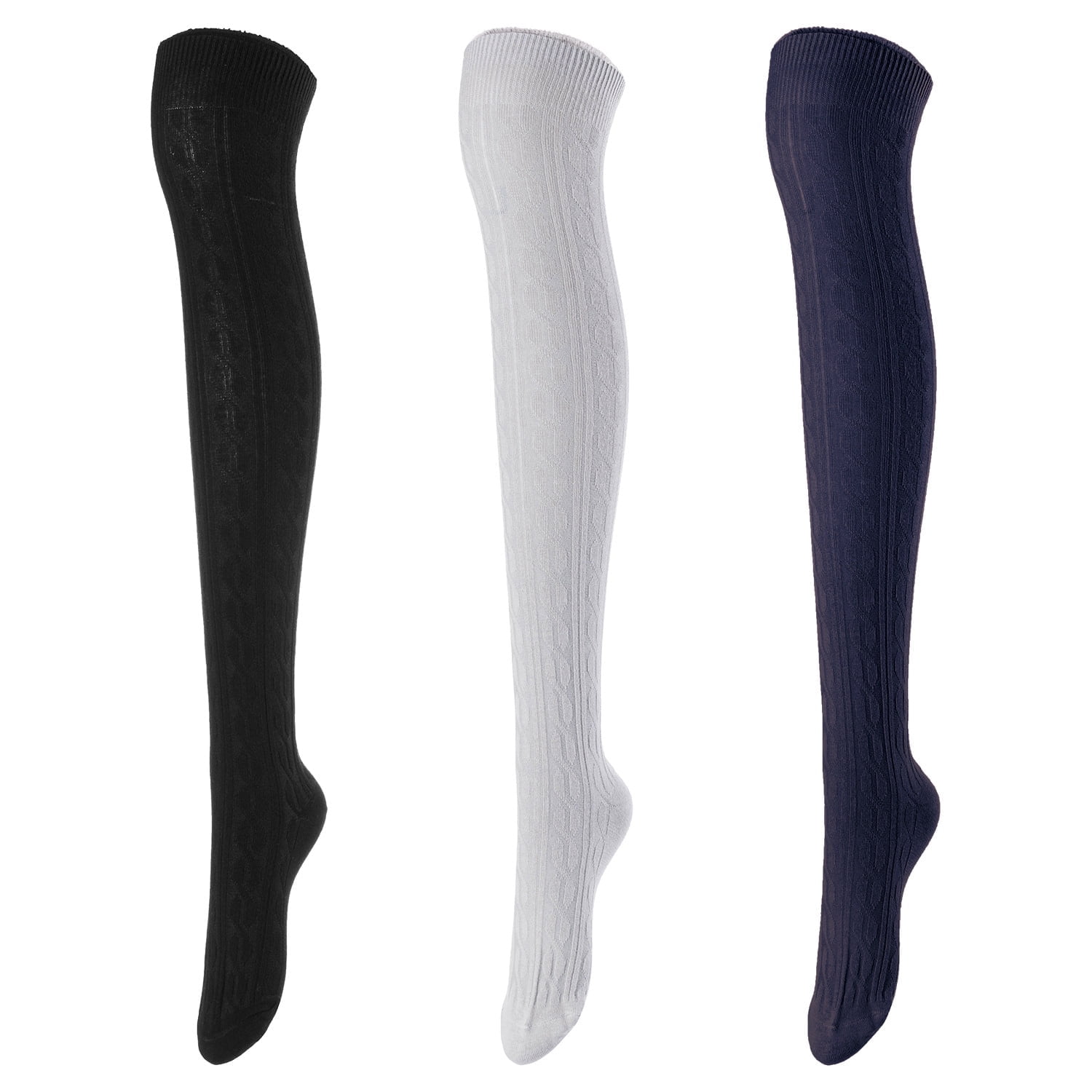 Lovely Annie Women's 3 Pairs Over Knee High Thigh High Cotton Socks ...