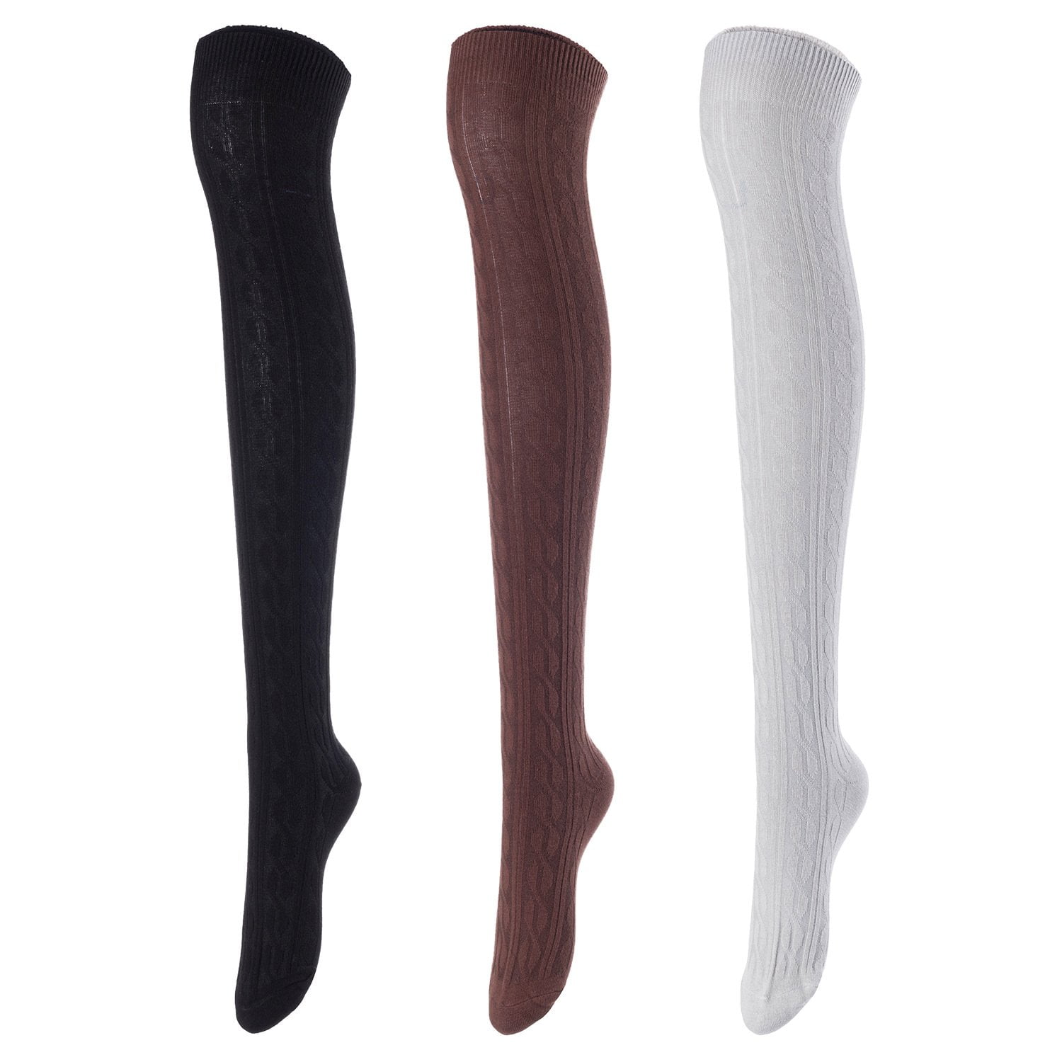 Lovely Annie Women's 3 Pairs Over Knee High Thigh High Cotton Socks ...
