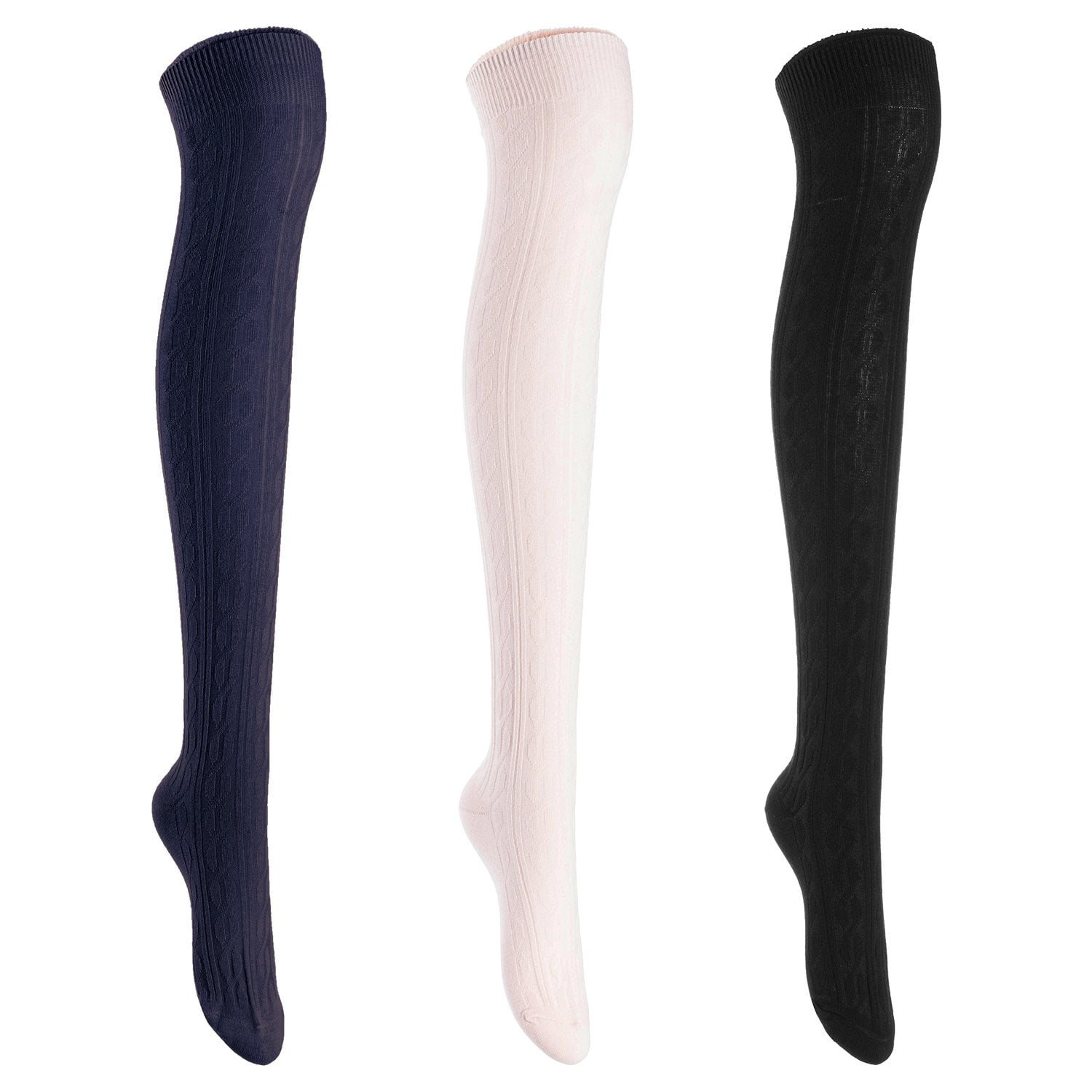 Lovely Annie Women's 3 Pairs Over Knee High Thigh High Cotton Socks ...