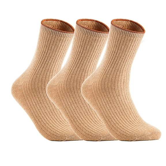 Lovely Annie Women's 3 Pairs Wool Blend Crew Socks HR1612 Casual Solid Size UK 3-8/EUR 36-39 (Beige)