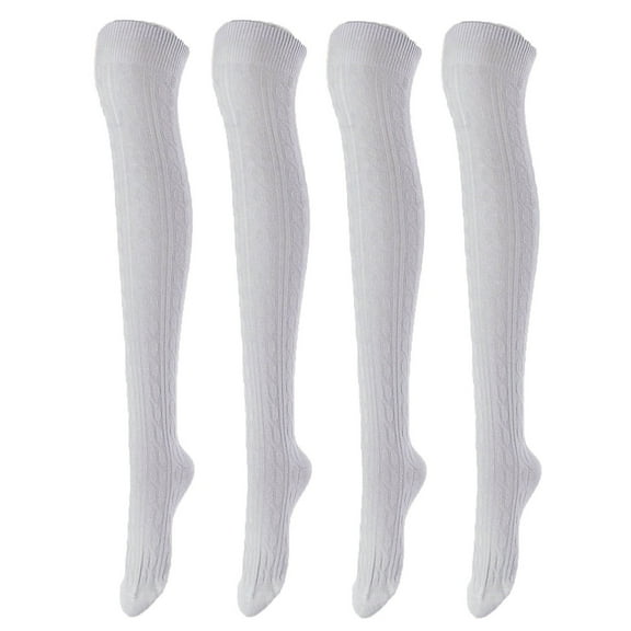 Lovely Annie Women's 4 Pairs Over Knee High Cotton Socks JMYP1024 Size UK 3-8/EUR 36-39(Light Grey)