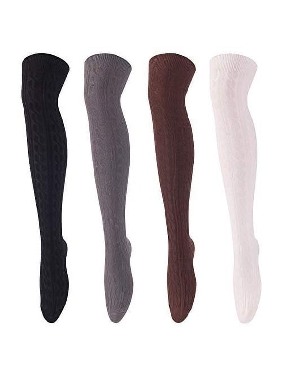 women's 4 pairs over knee high cotton socks jmyp1024 size 6-9 style 04 (black,coffee,dark grey, beige)