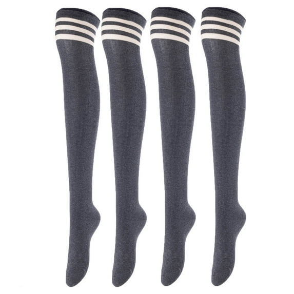 Lovely Annie Women's 4 Pairs Super Soft Incredible Durable Thigh High Cotton Boot Socks JMYP1022 Size 2-6 Dark Grey 4p1c2