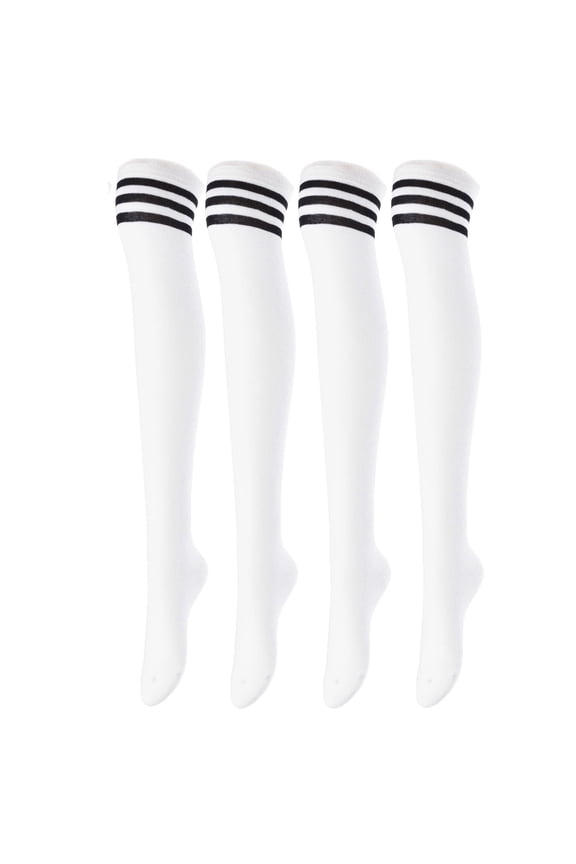 Lovely Annie Women's 4 Pairs Super Soft Incredible Durable Thigh High Cotton Boot Socks JMYP1022 Size 2-6 White 4p1c5