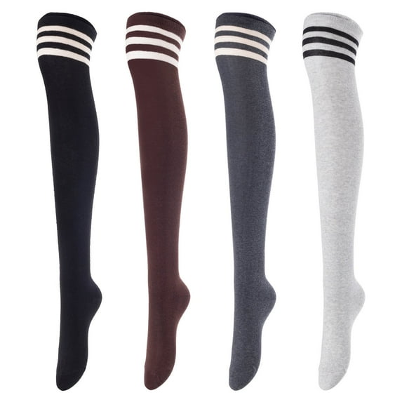 Lovely Annie Women's 4 Pairs Super Soft Incredible Durable Thigh High Cotton Boot Socks JMYP1022 Size 2-6Black,Coffee,Dark Grey,Grey 4c1