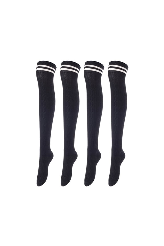 Women's 4 Pairs Super Soft Incredible Durable Thigh High Cotton Boot Socks JMYP1023 Size 2-6Black 4p1c1