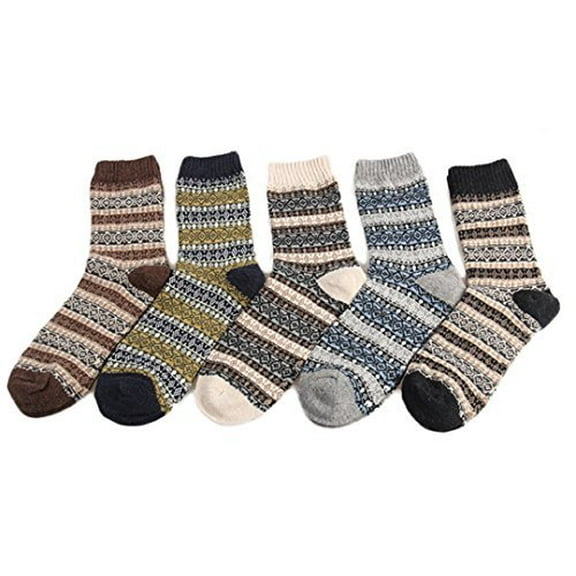 Lovely Annie Women's 5 Pair Pack Wool Soft Folk Design Fashion Socks Diamond