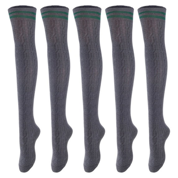 Lovely Annie Women's 5 Pairs Over Knee High Thigh High Cotton Boot Socks Size 6-9(Dark Grey) 5p1c2