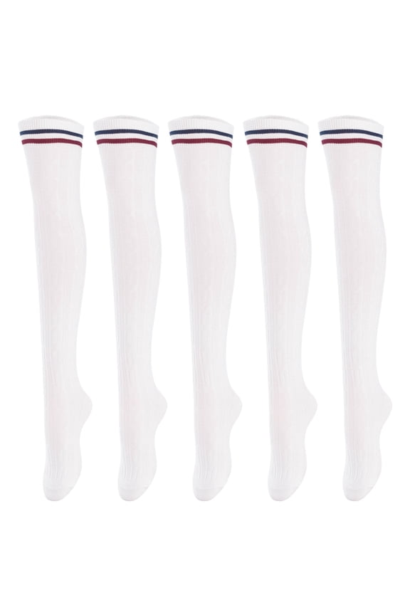 Women's 5 Pairs Over Knee High Thigh High Cotton Boot Socks Size 6-9(White) 5p1c5