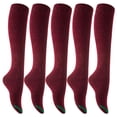 thumbnail image 1 of Lovely Annie Women's 5 Pairs Pack Knee High Cotton Boot Socks Size UK 3-8/EUR 36-39(Wine), 1 of 5
