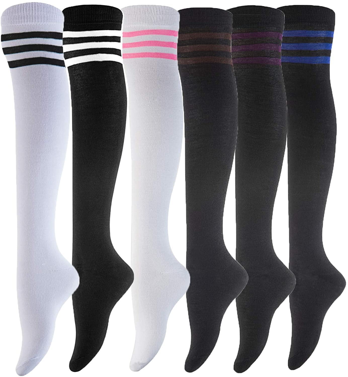 Lovely Annie Women's 6 Pairs OvertheKnee Thigh High Knee High Cotton Socks Size 69