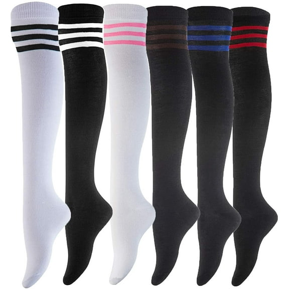 Lovely Annie Women's 6 Pairs Over-the-Knee Thigh High Knee High Cotton Socks Size 6-9