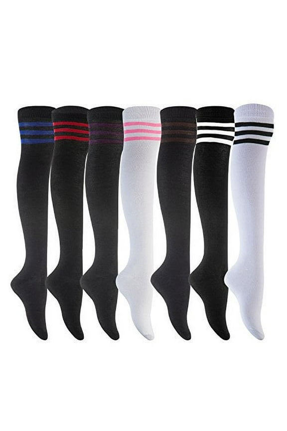 Women's 7 Pairs Over-the-Knee Thigh High Knee High Cotton Socks Size 6-9 7 Color