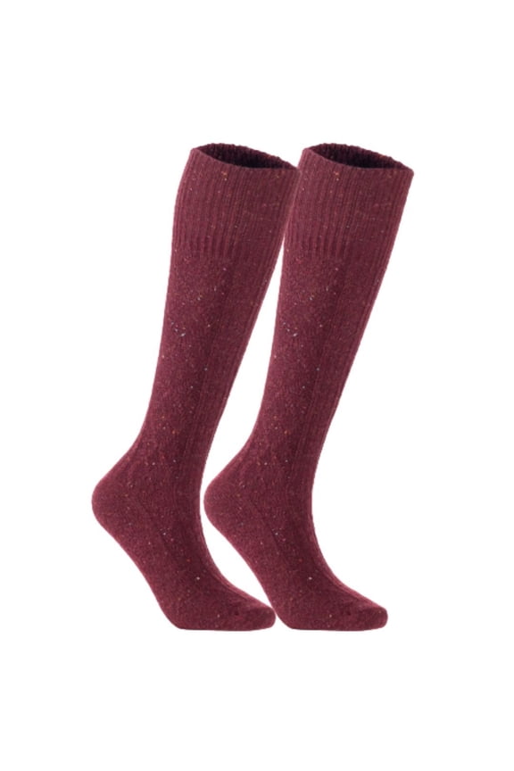 Women's Girl's 2 Pairs Stylish Knee High Wool Socks. Lightweight, Cozy, Thick, Warm, Breathable & Absorbent Size 2.5-7 HR1412 (Wine)