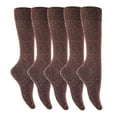thumbnail image 1 of Lovely Annie Women's Girl's 5 Pairs Stylish Knee High Wool Socks. Lightweight, Cozy, Thick, Warm, Breathable & Absorbent Size 2.5-7 HR157237 (Coffee), 1 of 2